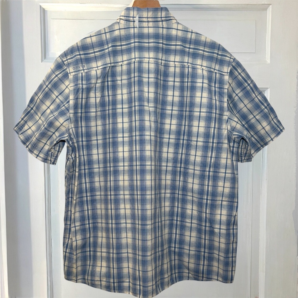Orvis Active Fit White Blue Plaid Mens XL Tech Hiking Fishing Short Sleeve Shirt - Picture 5 of 8